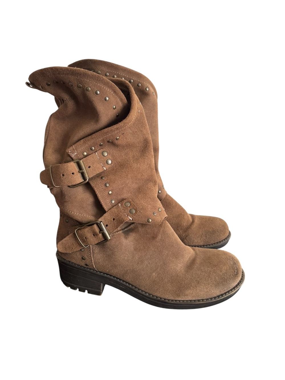 Musse & Cloud Brown Suede Studded Lace-Up Mid-Calf Boots